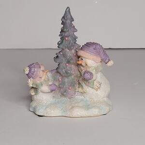 HOME INTERIORS Snowman Gifts Around Tree Figurine 4x3 inches